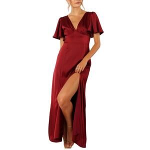 Petal & Pup Casper Maxi Dress Open Back Fitted Waist Burgundy Size M